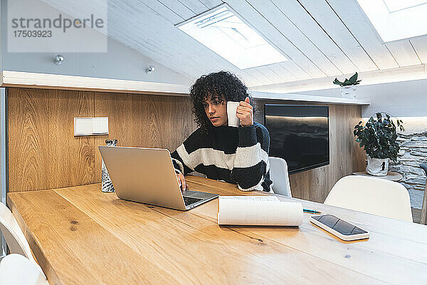 Geschäftsfrau arbeitet im Büro am Laptop