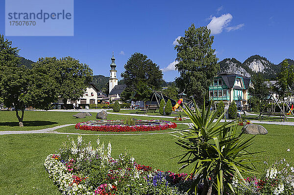 Österreich  Salzburg  Sankt Gilgen  Sommerblumen blühen im öffentlichen Park