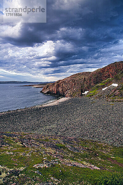 Cliffs and rocky beach of Barents Sea