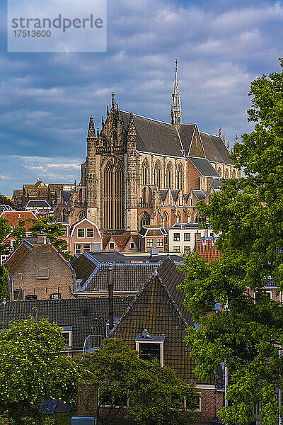 Niederlande  Südholland  Leiden  Häuser vor der Kathedrale Hooglandse Kerk