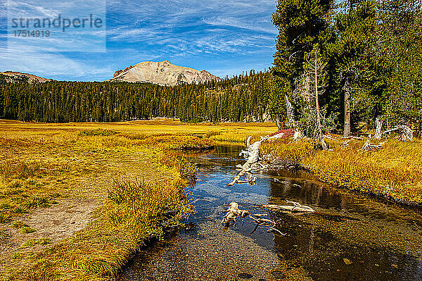 Nordamerika  USA  Kalifornien  Lassen Volcanic Narional Park  Paradise Meadows und Hat Creek eingerahmt von Mount Lassen