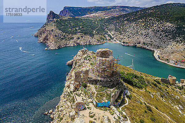 Luftaufnahmen der Burg und der Bucht von Balaklava  Krim  Russland  Europa