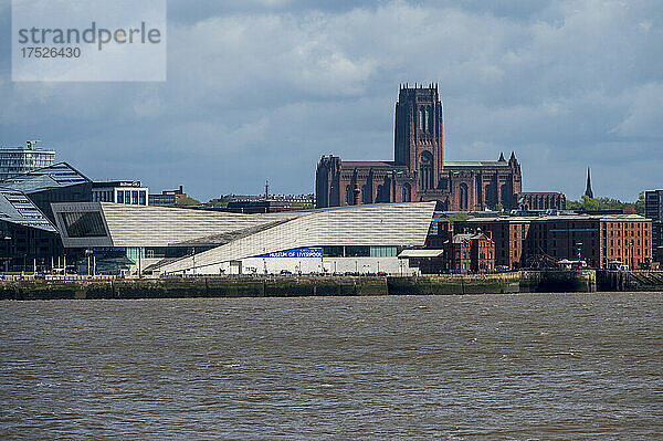 Das Museum von Liverpool und die anglikanische Kathedrale  Liverpool  Merseyside  England  Vereinigtes Königreich  Europa