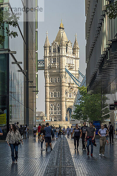 Blick auf die Tower Bridge mit Touristen  London  England  Vereinigtes Königreich  Europa
