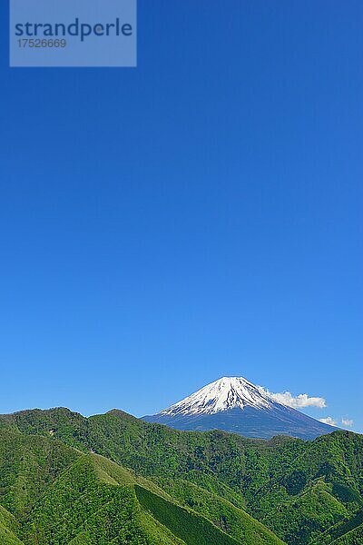 Gebirgskette im frischen Grün und im Berg Fuji