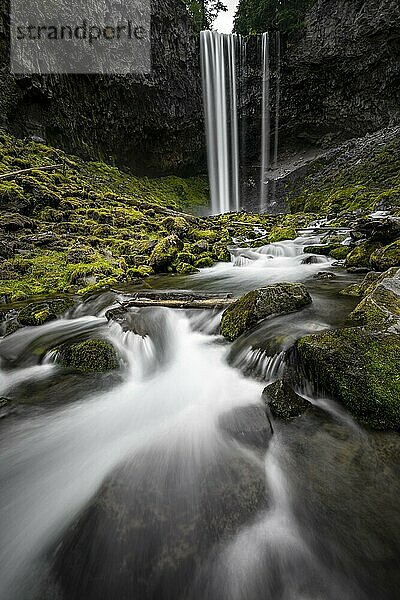 Wasserfall stürzt über Felsvorsprung herab  Tamanawas Falls  Langzeitaufnahme  Wildfluss Cold Spring Creek  Oregon  USA  Nordamerika