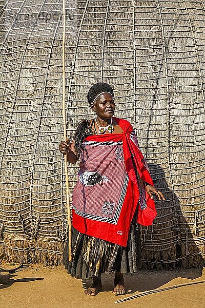 Dorfchefin  traditionellen Bräuche in echtem afrikanischen Dorf  Umphakatsi Chief