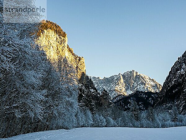 Winterlandschaft  Gesäuseeingang  hinten Großer Ödstein  Nationalpark Gesäuse  Steiermark  Österreich  Europa