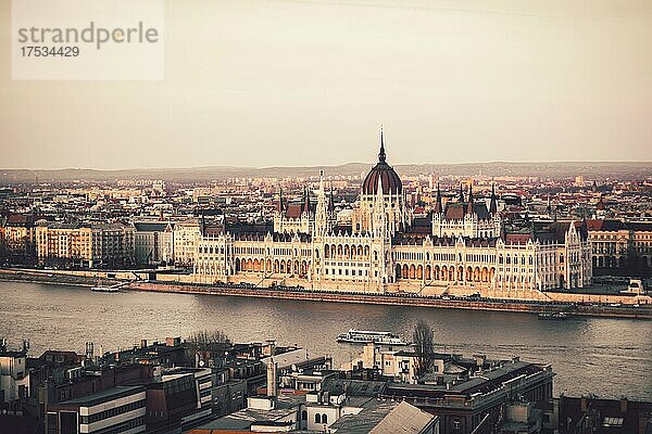 Parlament mit Donau  Budapest  Ungarn  Europa
