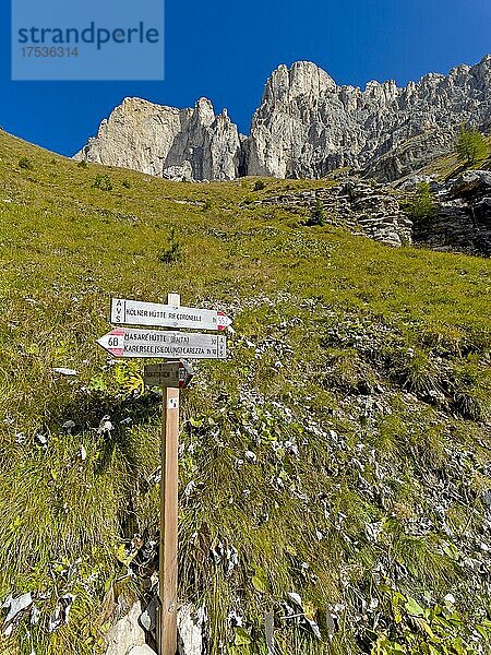 Hinweis Wanderweg  Rosengarten  Dolomiten  Trentino  Südtirol  Italien  Europa