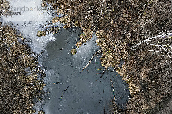Drone view of frozen river