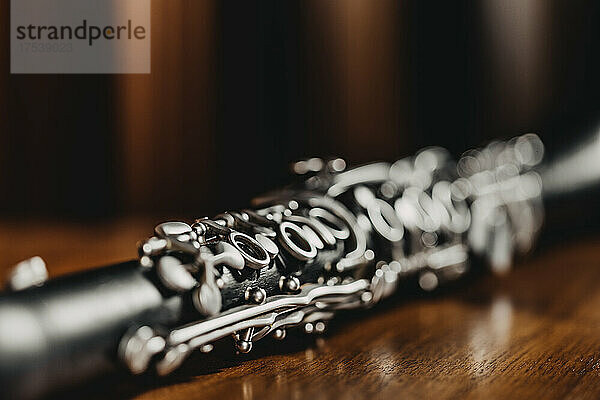Studio shot of clarinet with focus on toneholes