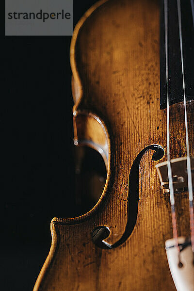 Close up of violin f-hole