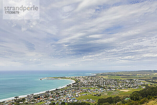Australia  Victoria  Apollo Bay  Clouds over coastal town seen from Marriners Lookout