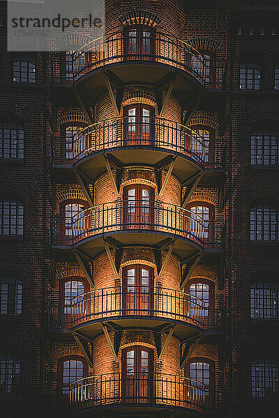 Germany  Hamburg  Row of warehouse balconies in Speicherstadt