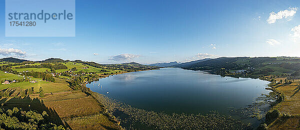Drone panorama of Irrsee lake