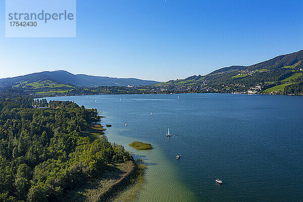 Drone view of Mondsee lake in summer