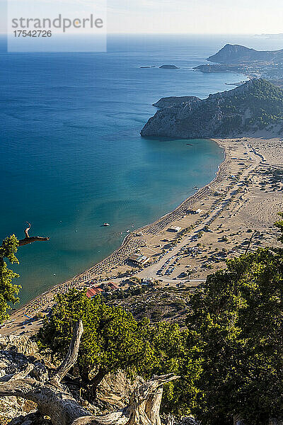 Greece  Rhodes  Tsambika beach seen from mountain summit