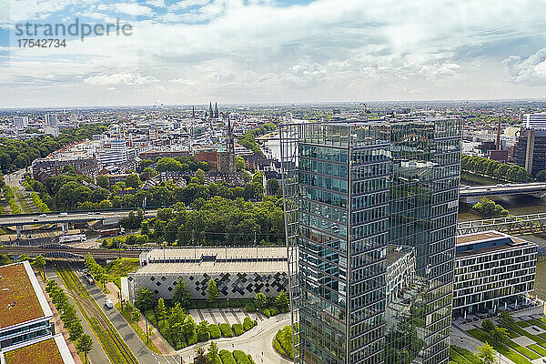 Germany  Bremen  Aerial view of Weser Tower and surrounding cityscape