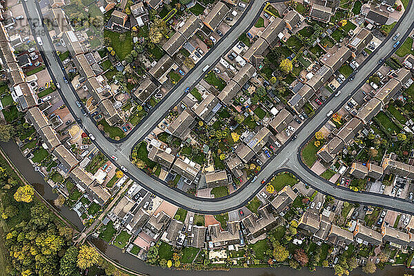 UK  England  Whittington  Aerial view of riverside town