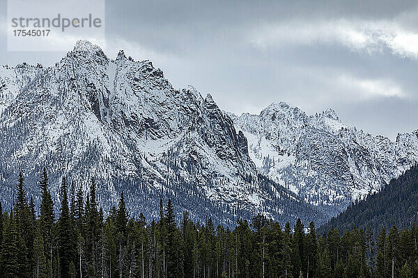 USA  Idaho  Stanley  Berglandschaft und Wald im Winter