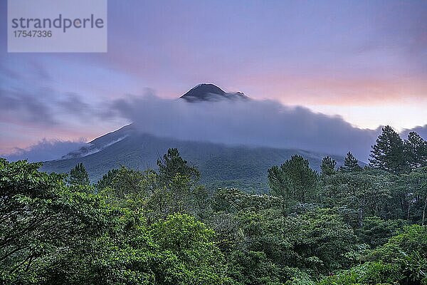 Blick zum Arenal Vulkan bei Sonnenaufgang  Arenal Observatory Lodge  Fortuna  Provinz Alajuela  Costa Rica  Mittelamerika