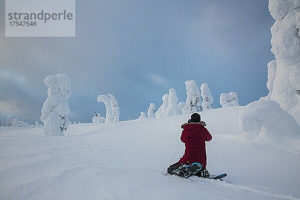 Fotografin fotografiert vereiste Bäume im Riisitunturi-Nationalpark  Lappland  Finnland  Europa