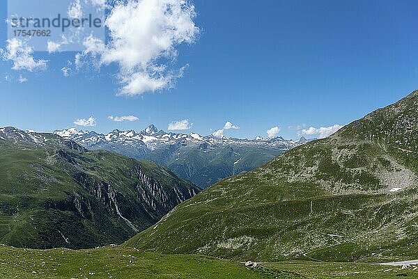 Alpine Landschaft beim Nufenenpass mit dem Finsteraarhorn im Hintergrund  Ulrichen  Wallis  Schweiz  Europa