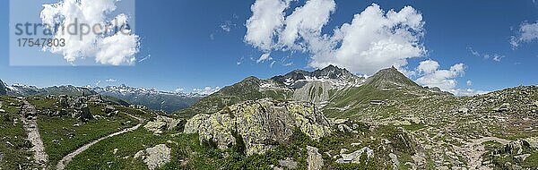 Alpenpanorama beim Nufenenpass mit den Bergen Ritzhörner  Distelgrad  Finsteraarhorn  Pizzo Gallina und Chilchhorn  Ulrichen  Wallis  Schweiz  Europa