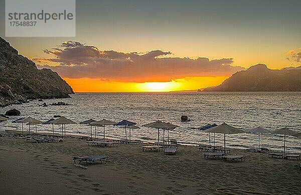 Sonnenuntergang  Sandstrand  Plakias  Südküste  Kreta  Griechenland  Europa