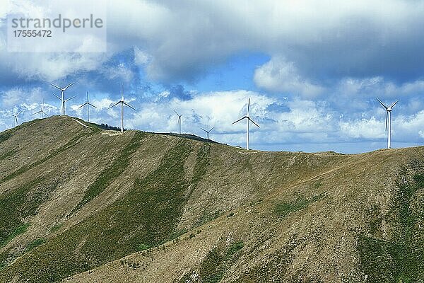 Windkraftanlagen auf einem Bergrücken  Serra da Estrela  Portugal  Europa