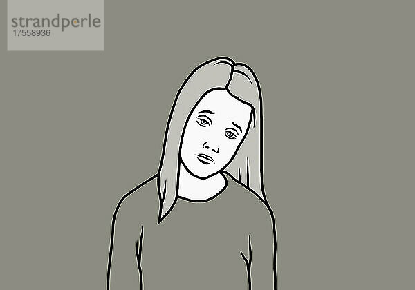 Portrait traurige  depressive Frau auf grauem Hintergrund