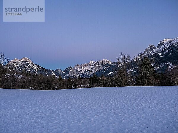 Buchsteingruppe  Hochtorgruppe  Reichensteingruppe  Gesäuseberge im Abendlicht nach Sonnenuntergang  Weng bei Admont  Nationalpark Gesäuse  Steiermark  Österreich  Europa