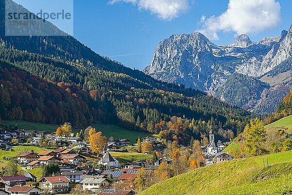 Ramsau mit Pfarrkirche St. Sebastian  Ramsau  Berchtesgadener Land  Oberbayern  Bayern  Deutschland  Europa