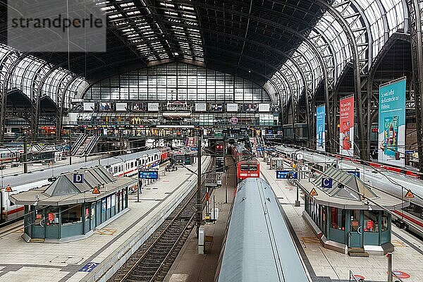 Bahnhof Hauptbahnhof Hbf der Deutsche Bahn DB mit Züge in Hamburg  Deutschland  Europa