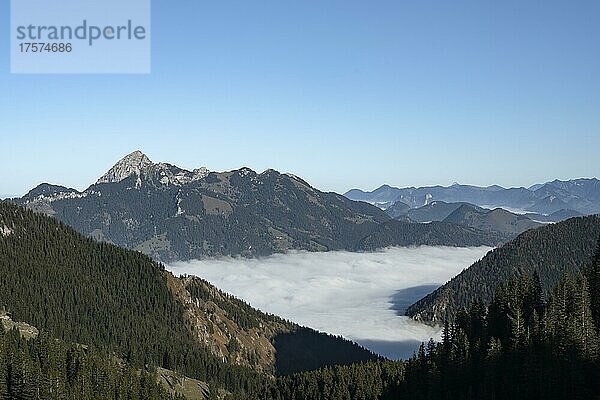 Ausblick vom Taubensteinhaus auf Berge über Wolkendecke  Mangfall-Gebirge  Bayern  Deutschland  Europa