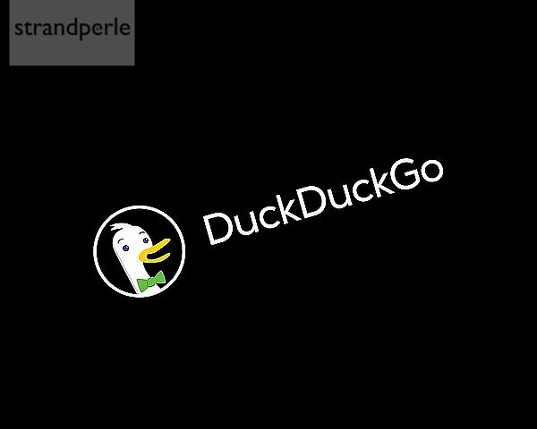 DuckDuckGo   gedreht  schwarzer Hintergrund  Logo  Markenname