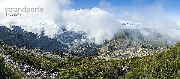 Ausblick und Wanderweg zum Gipfels des Pico Ruivo  Madeira  Portugal  Europa