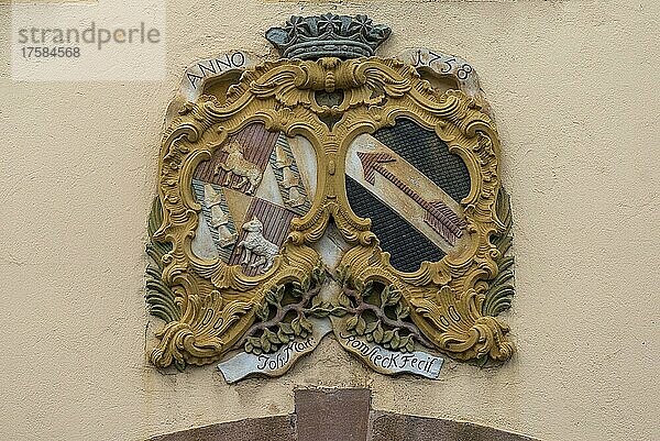 Wappenstein  Loeffelholz-Heldsches Allianzwappen Barock 1758  Nürnberg  Mittelfranken  Bayern  Deutschland  Europa