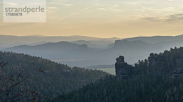 Elbsandsteingebirge im Morgenlicht  Ausblick vom Gohrisch  Königstein  Sachsen  Deutschland  Europa