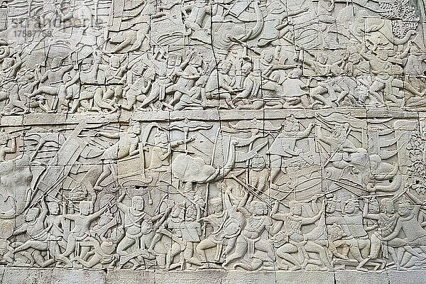Antike Steinmetzarbeiten  Steinskulpturen  Angkor Thom  Kambodscha  Asien