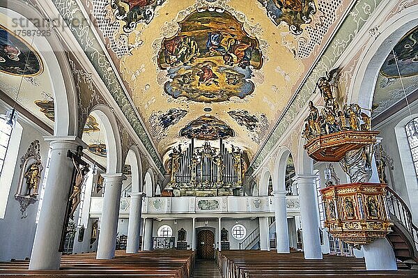 Orgelempore  Kirche St. Blasius und Alexander  Altusried  Allgäu  Bayern  Deutschland  Europa