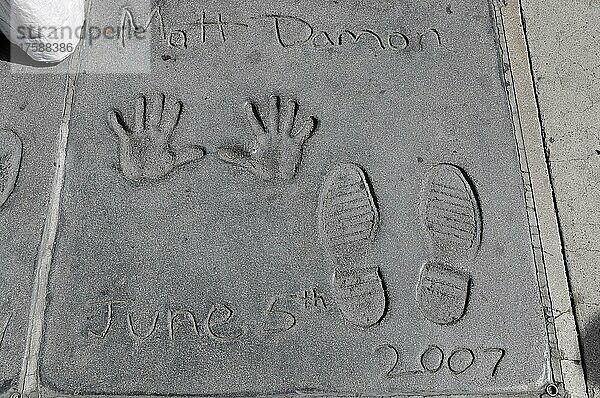 Handabdrücke und Fußabdrücke von MATT DAMON  Hollywood Boulevard  Los Angeles  Kalifornien  USA  Nordamerika