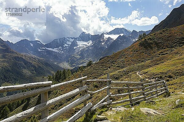 Wanderweg mit Weidezaun  Naturpark Texelgruppe  Passeiertal  Ötztaler Alpen  Südtirol  Italien  Europa