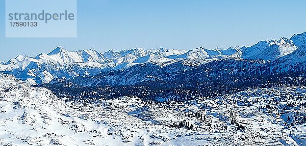 Winterlandschaft  schneebedeckte Berggipfel  Blick vom Krippenstein  Salzkammergut  Oberösterreich  Österreich  Europa