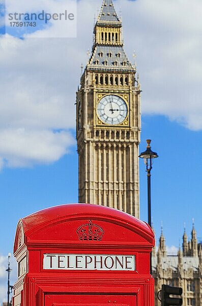 Big Ben und rote Telefonzelle  London  England  UK