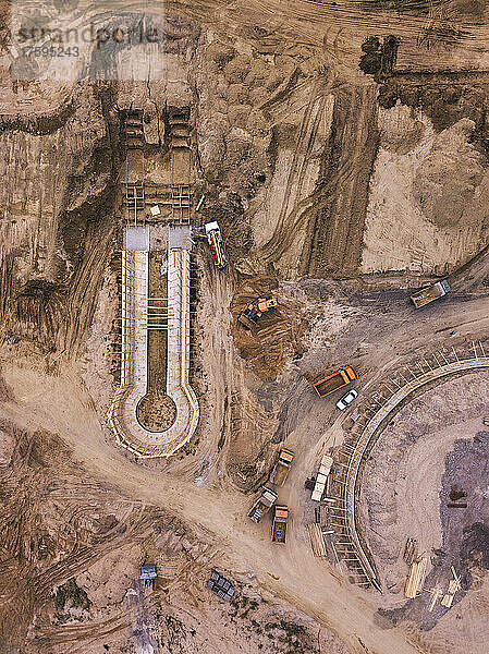Russia  Dagestan  Derbent  Aerial view of construction site in sandy area