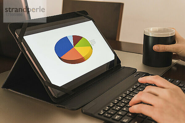 Hands of businesswoman using tablet PC analyzing graph at office