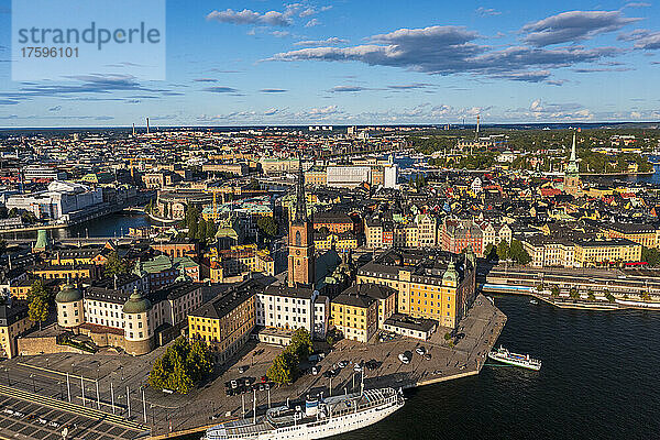 Sweden  Stockholm County  Stockholm  Aerial view of Riddarholmen with old town in background