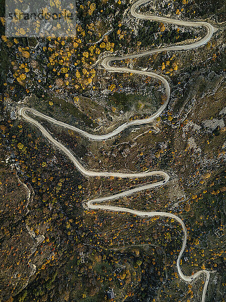 Russia  Dagestan  Aerial view of winding mountain road in autumn